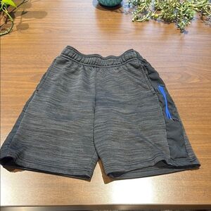 Gray and Black Athletic Shorts with Blue Accent